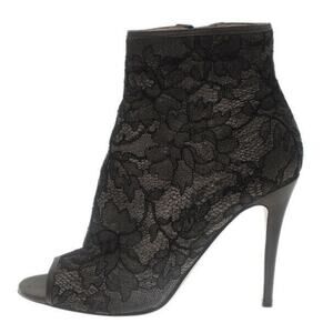 Valentino Garavani Black Floral Lace Leather Open Toe Heels Ankle Boots 40